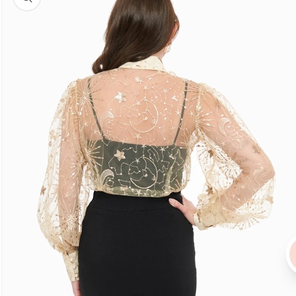 Unique Vintage Champagne Celestial Sequin Sheer Gwen Blouse - Picture 3 of 7